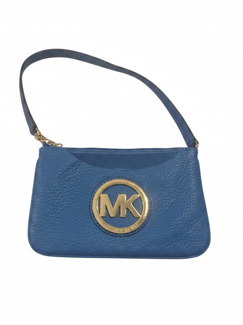 Michael Kors Blue Leather Wristlet with Gold MK Logo